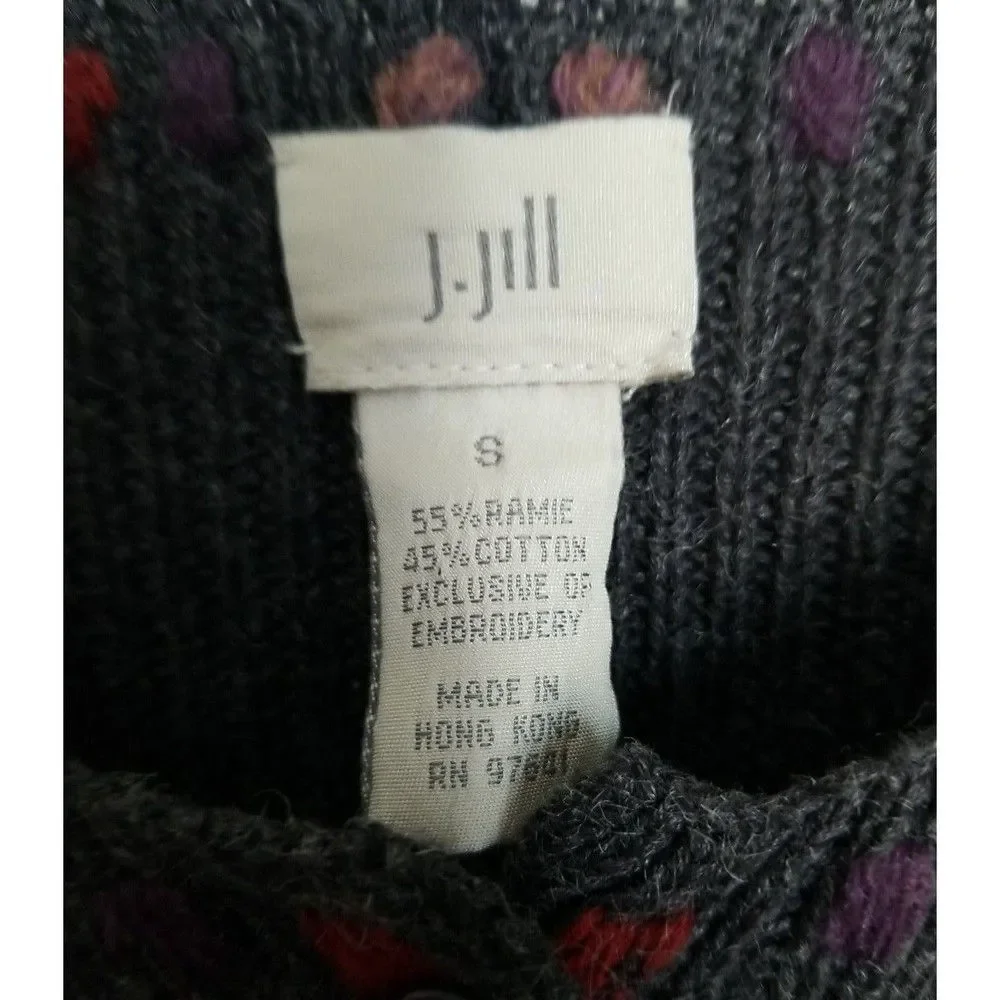 J. Jill Sweater Cardigan Womens Size Small Embroidered Casual Fall Winter